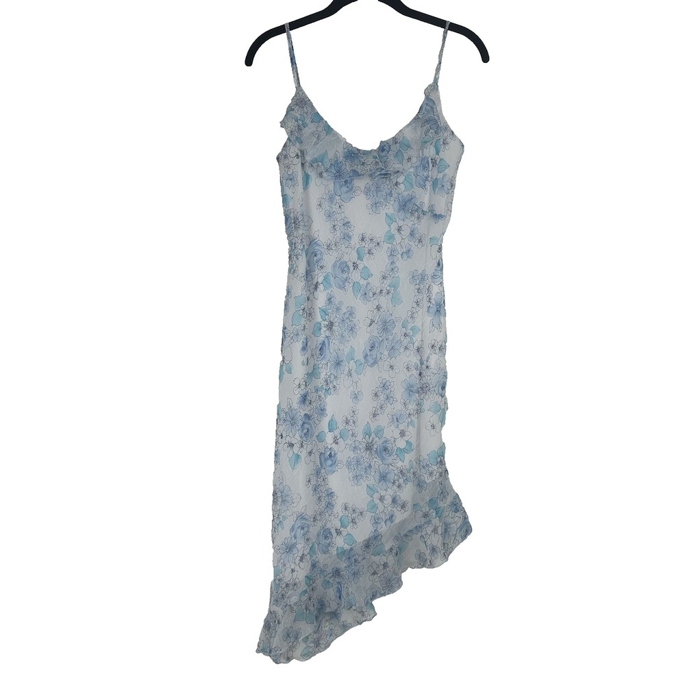 City Triangles Vintage Dress Size 9 Blue Floral Y2K Ruffle‎ Coquette Romantic